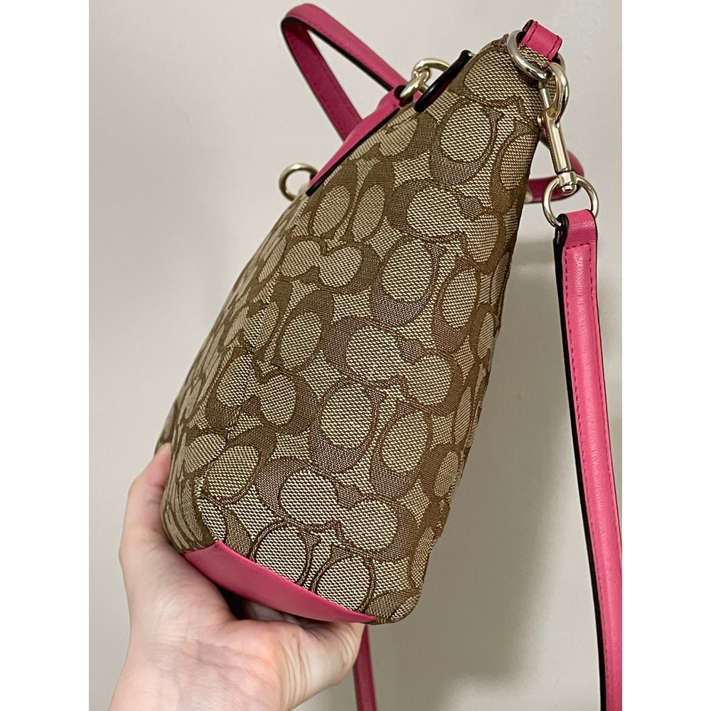 Coach Kelsey Signature Logo Canvas Leather F36625 Large Satchel Pink Khaki - Picture 9 of 14